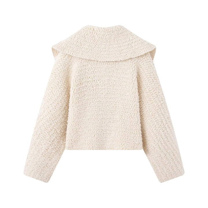 Damen Teddy-Fleece Kurzjacke mit weitem Umlegekragen und durchgehendem Reißverschluss Drune