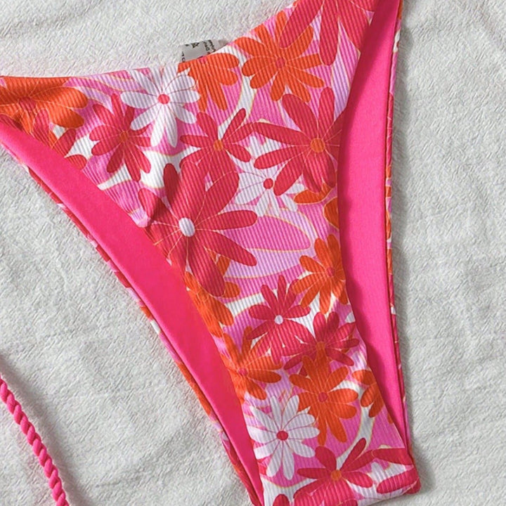 Damen Floral-Design Triangel-Bikini mit seitlichen Bindebändern Drune