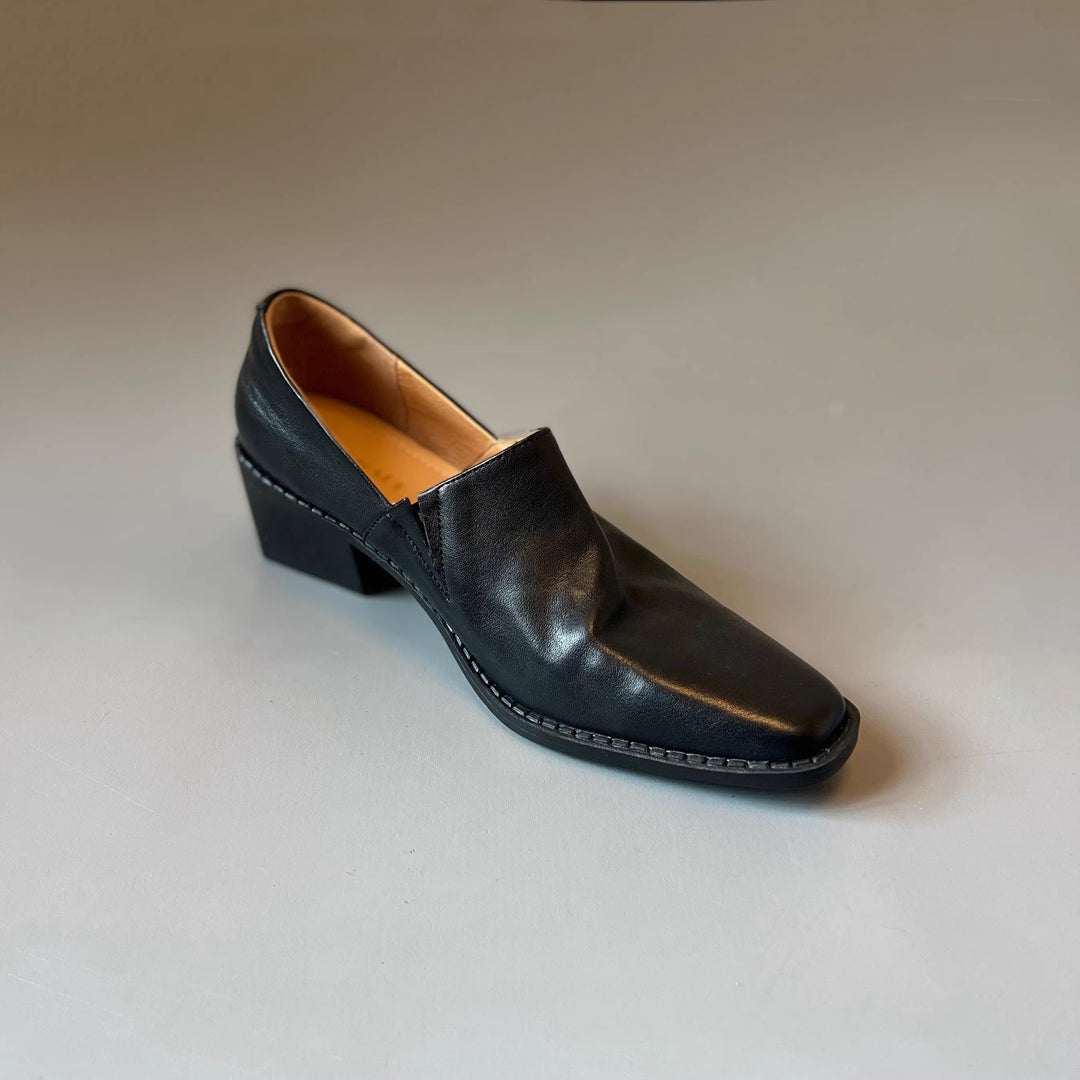 Damen Elegante Slip‑on Loafer mit quadratischer Zehenkappe und mittelhohem Blockabsatz Drune