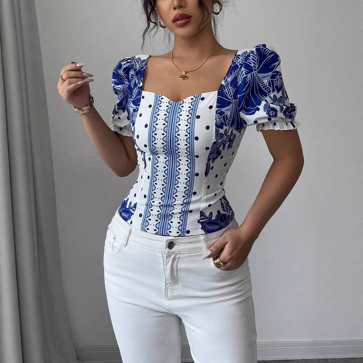 Damen Puffärmel Bluse mit floralem Muster Drune