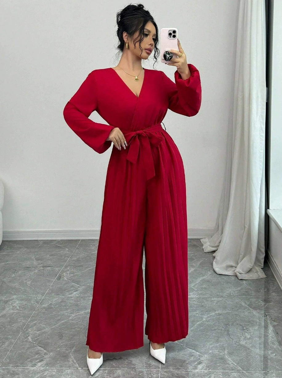 Damen Eleganter Plissee Jumpsuit Drune