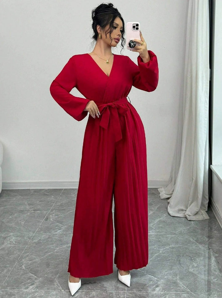 Damen Eleganter Plissee Jumpsuit Drune