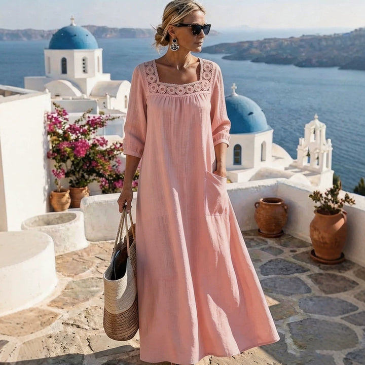 Damen Maxikleid mit elegantem Rundhalsausschnitt und praktischen Taschen Drune