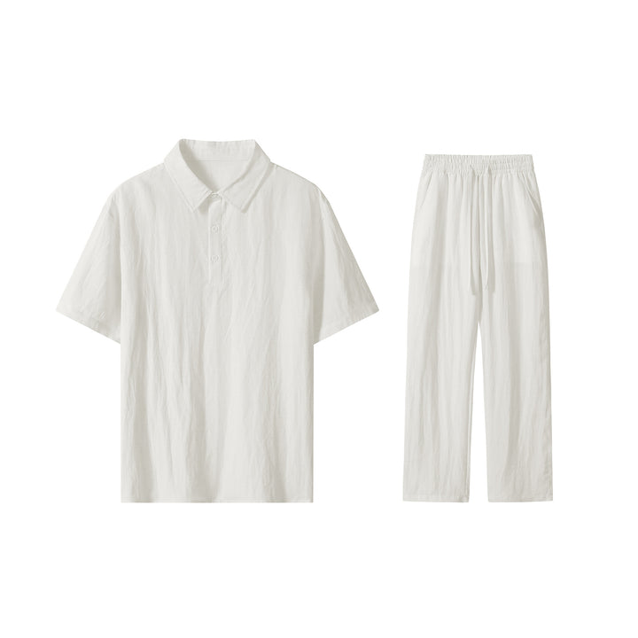 Herren Zweiteiliges Lounge-Set aus leichtem Baumwollmix mit Polokragen und Gummizughose Drune
