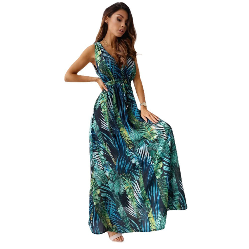 Damen Maxikleid mit floralem Print und elastischem Bund Drune