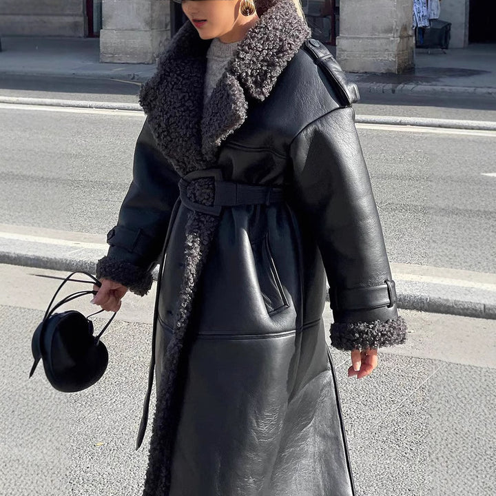 Damen Oversized Kunstledermantel mit strukturiertem Innenfutter Drune