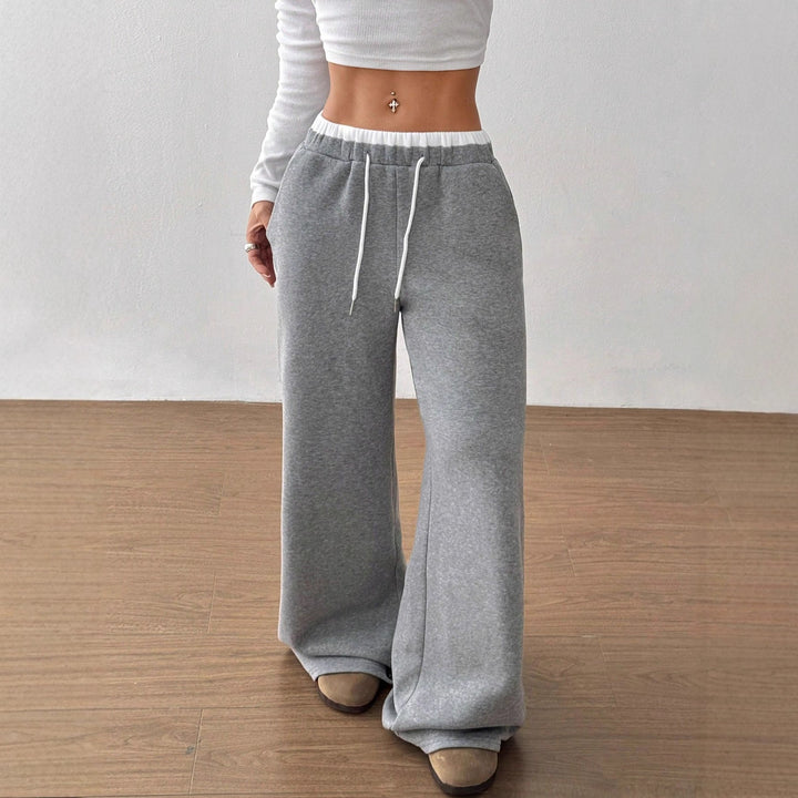 Damen lässige weite Freizeithose aus Baumwollmischung mit elastischem Bund und Kordelzug Drune