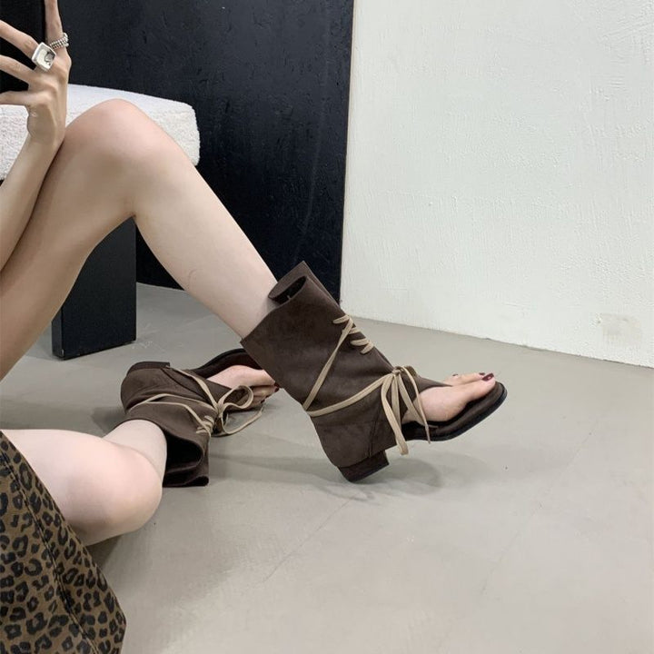 Damen Mittelhohe Sandalen‑Stiefelette mit Wickel‑Schnürung Drune