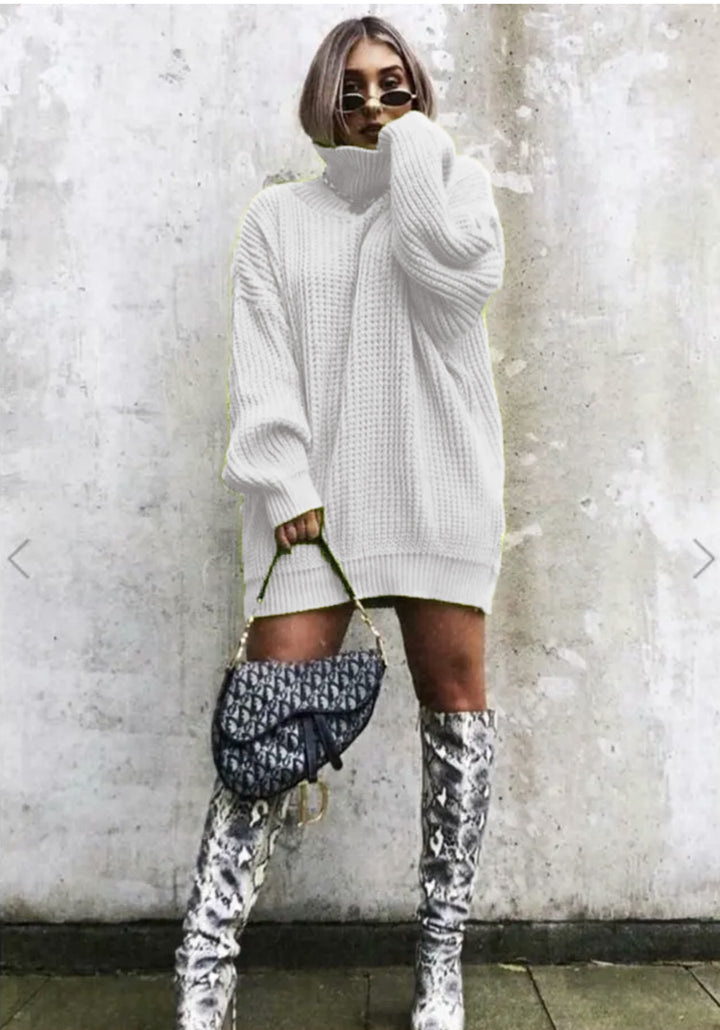 Damen Großer Strickpullover mit hohem Kragen und kantigem Schnitt Drune
