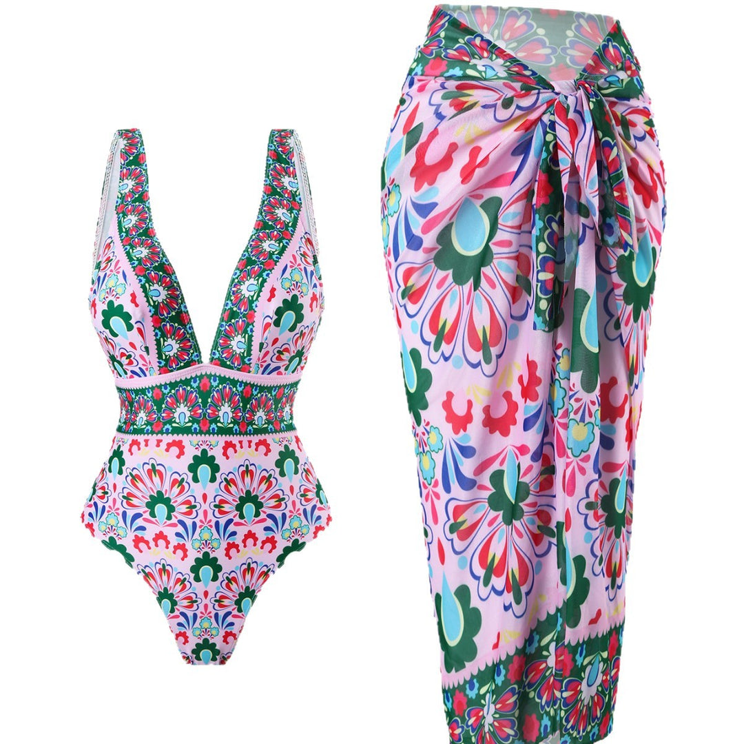 Damen Eleganter Badeanzug mit passendem Wickelrock Drune