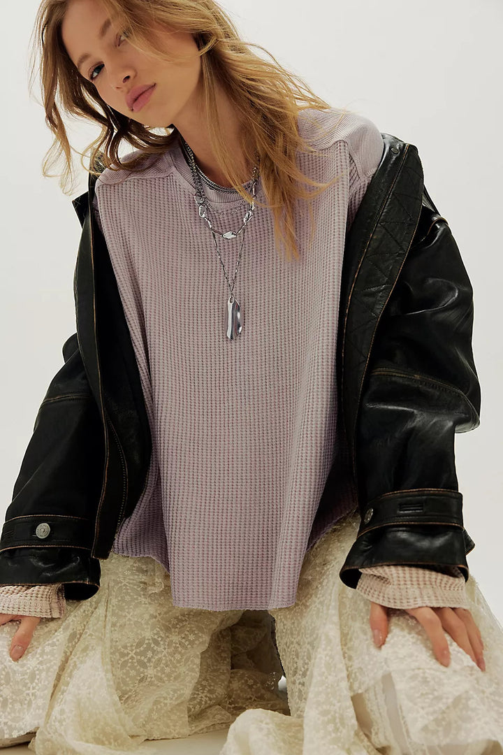 Damen Oversized Waffelstrick-Pullover mit weitem Schnitt und tiefem Raglan Drune