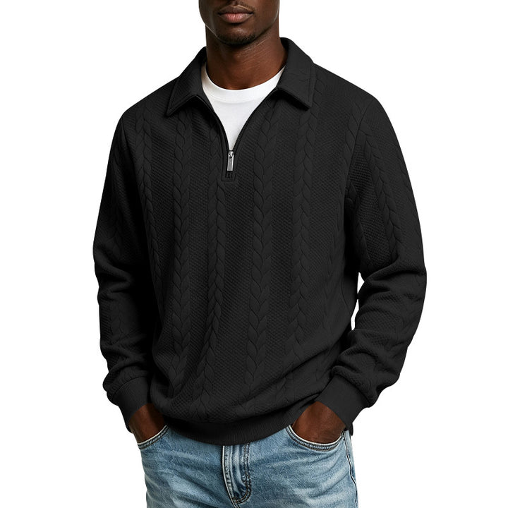 Herren Troyer-Strickpullover mit halbem Reißverschluss und Zopfmuster Drune