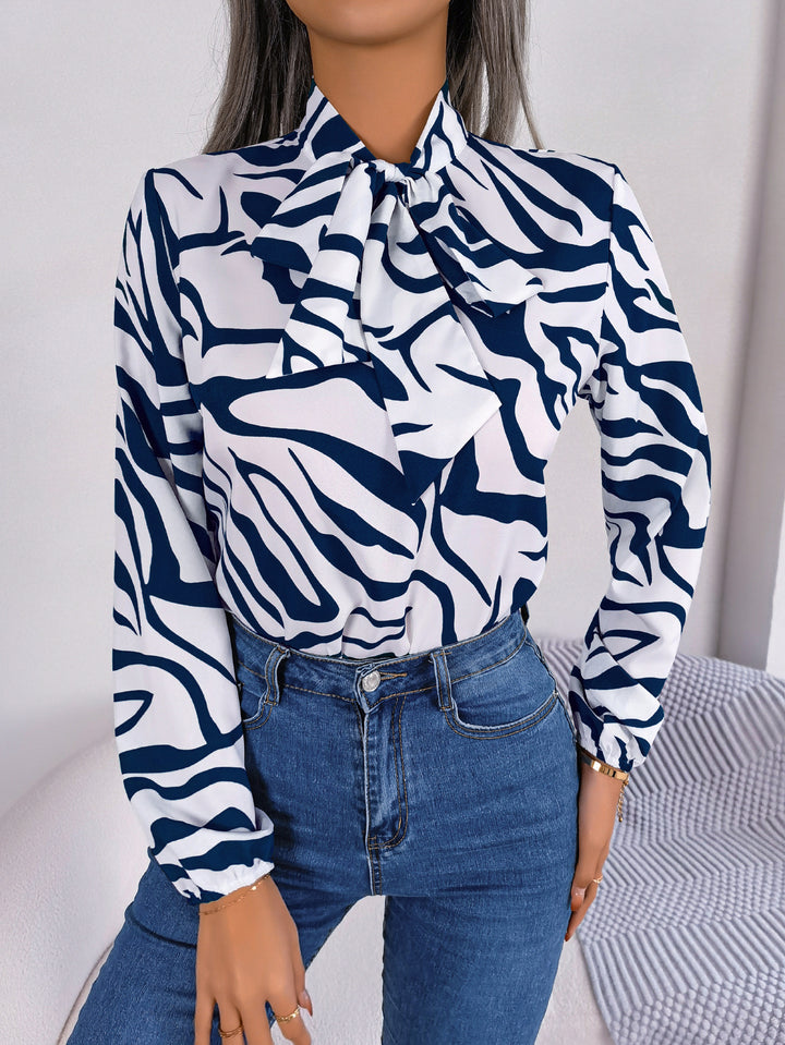 Damen Bluse mit modischem Zebra-Muster und elegantem Schleifenkragen Drune