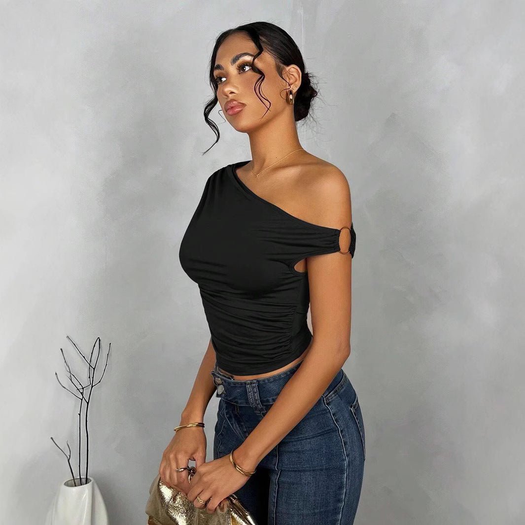 Damen Asymmetrisches Crop-Top mit elegantem Wellendesign und raffiniertem Schnitt Drune