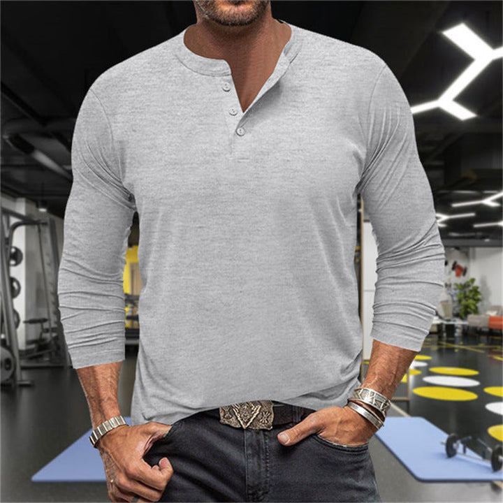 Herren Langarm-Henley-Shirt aus atmungsaktiver Baumwollmischung Drune