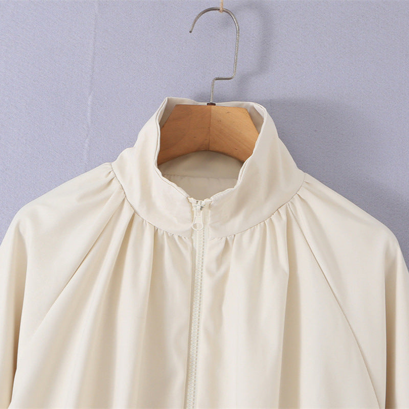 Damen Cropped Cape‑Blousonjacke mit weitem Glockenärmel und Stehkragen Drune
