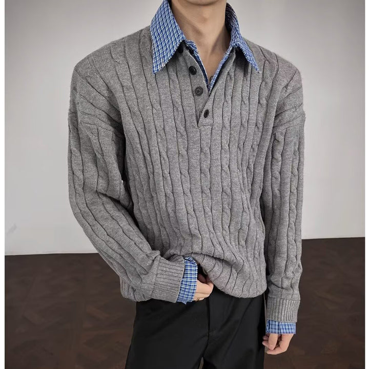 Herren Modischer Grobstrickpullover mit V-Ausschnitt Drune