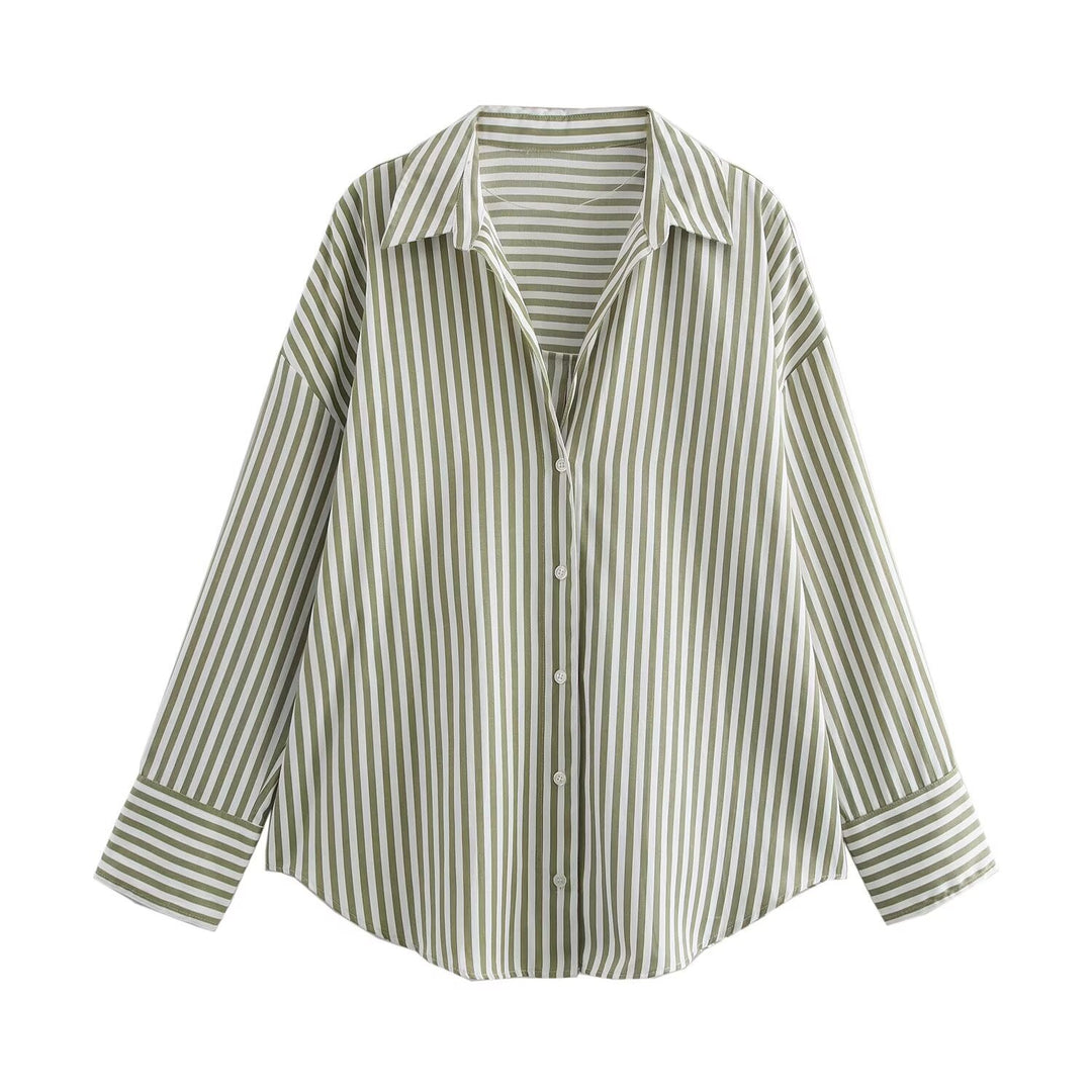 Damen Oversize-Hemdbluse mit überschnittener Schulter und klassischer Knopfleiste Drune