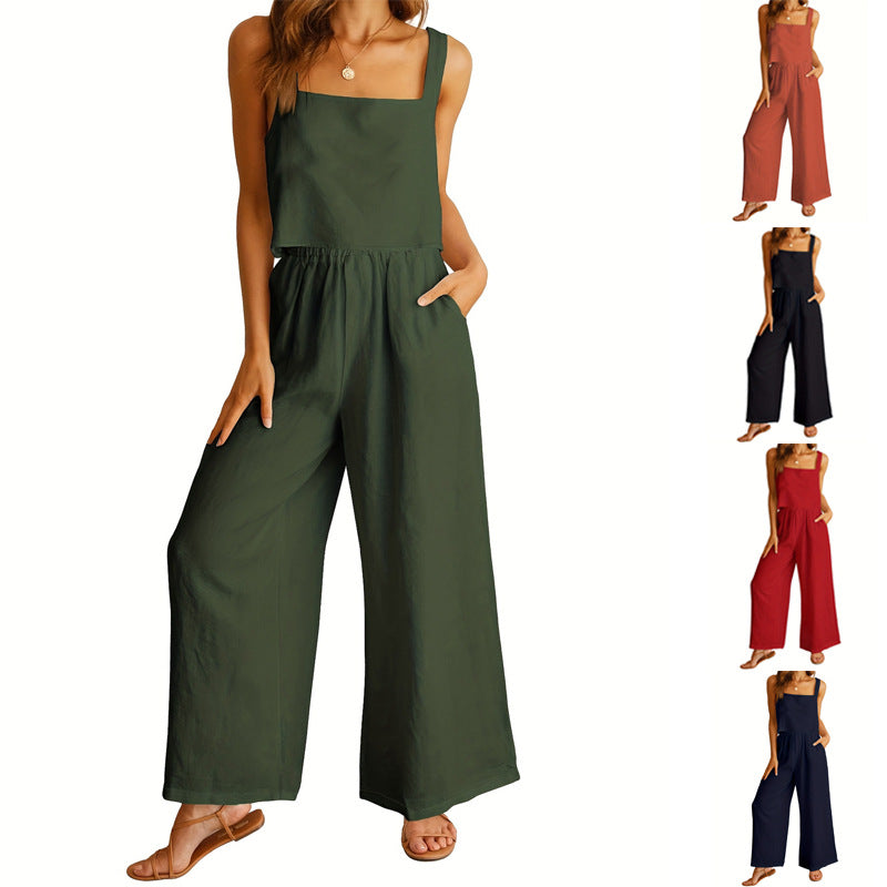 Damen Luftiger Jumpsuit mit weitem Bein und verstellbarem Taillenbund Drune