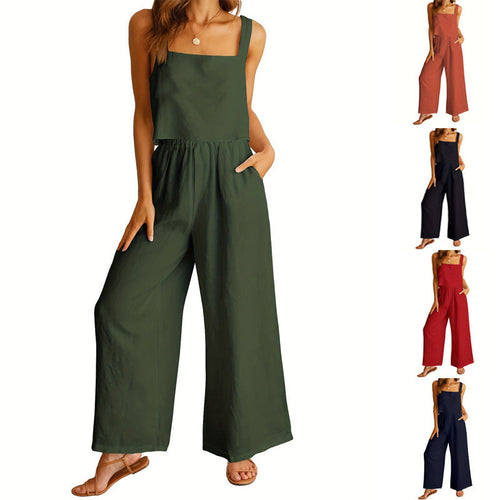 Damen Luftiger Jumpsuit mit weitem Bein und verstellbarem Taillenbund Drune