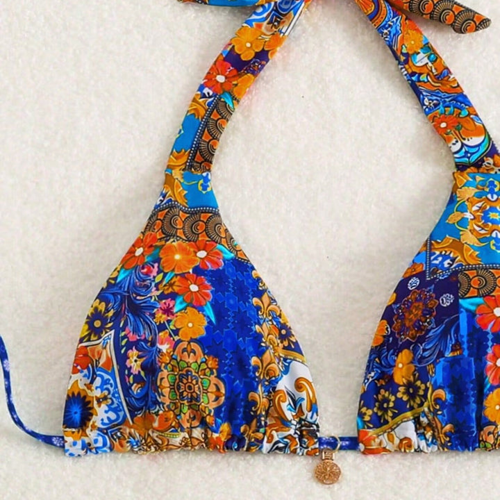 Damen Triangel-Bikini mit floralen Mustern und verspielten Bindebändern Drune