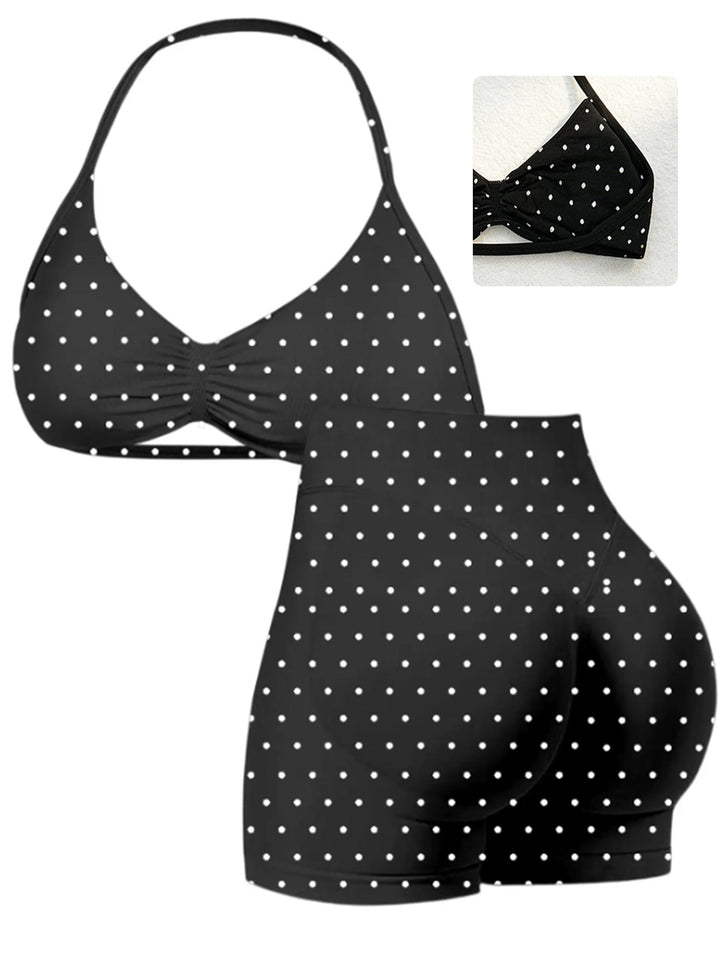Damen Sport-Bikini-Oberteil mit hoch geschnittenen Shorts und nahtlosem Design Drune