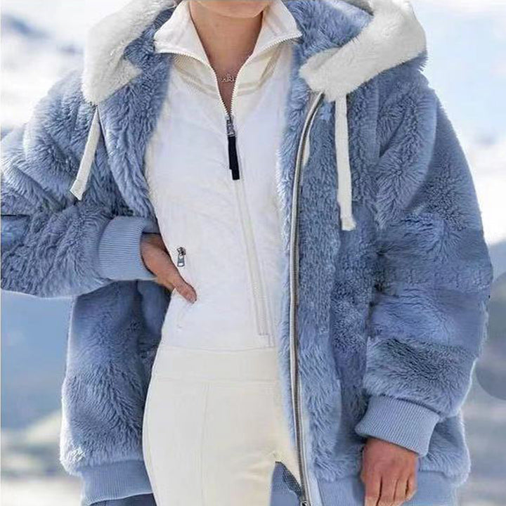 Damen nan kuschelige Kapuzen-Teddyjacke mit wattiertem Innenfutter und Rippbündchen Drune