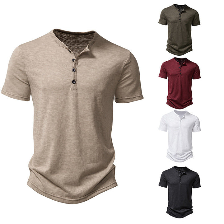 Herren Kurzarm-Henley-Shirt mit klassischem Knopfdesign Drune