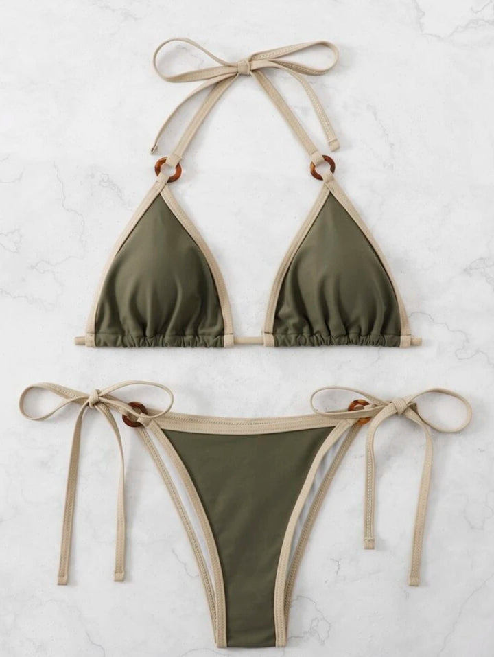 Damen Triangel-Bikini mit verstellbaren Trägern und Ringdetails Drune