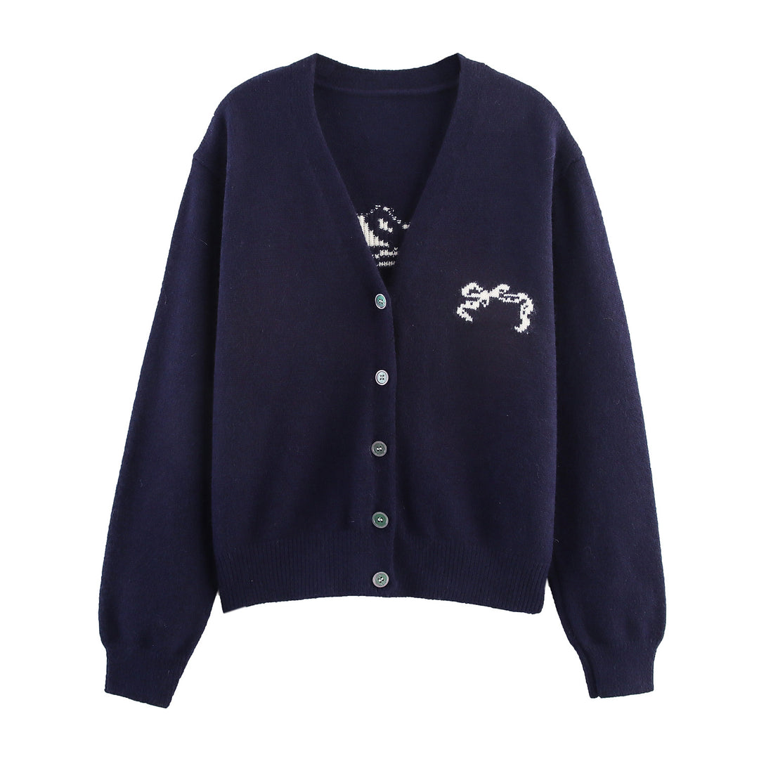 Damen kuschelige Strickjacke mit elegantem V-Ausschnitt und dekorativem Schnitt Drune