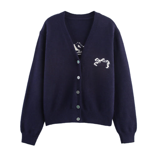 Damen kuschelige Strickjacke mit elegantem V-Ausschnitt und dekorativem Schnitt Drune