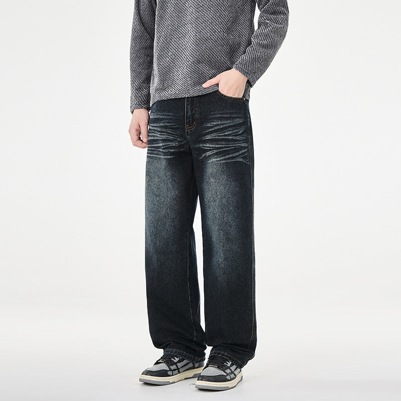 Herren weite Vintage-Jeans mit Used-Effekt und tiefem Schritt Drune