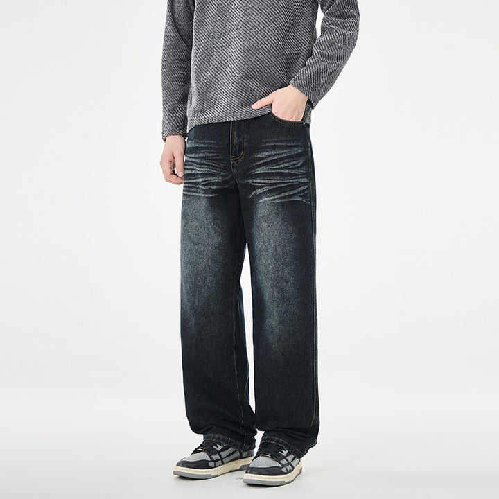 Herren weite Vintage-Jeans mit Used-Effekt und tiefem Schritt Drune