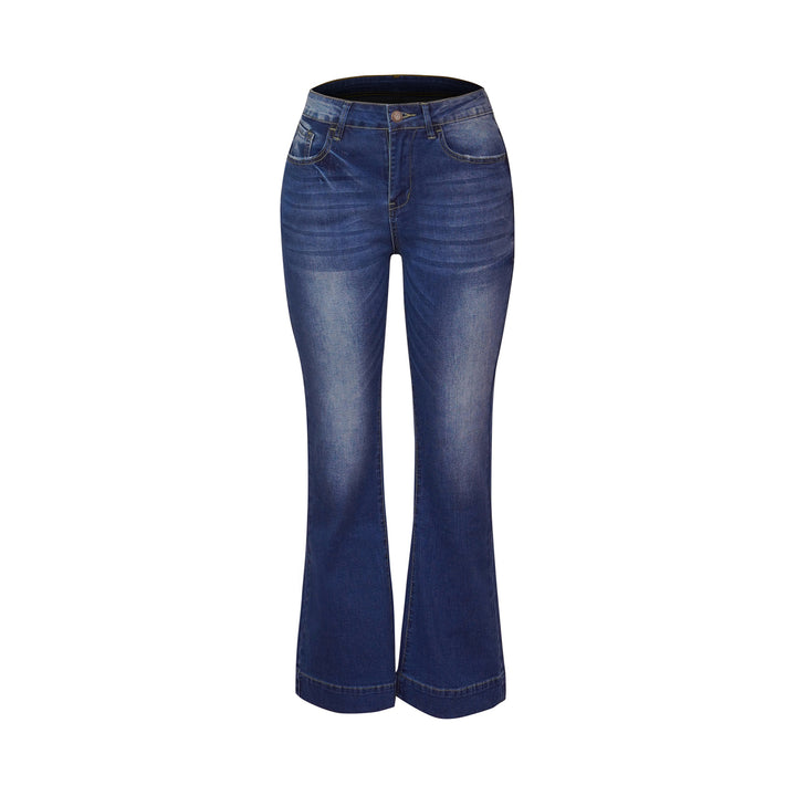 Damen High-Waist Schlagjeans mit tailliertem Schnitt und dekorativer Vordernaht Drune