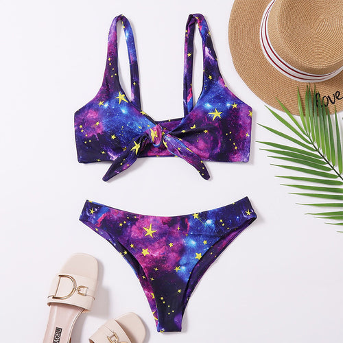 Damen Bikini-Set mit verspieltem Knoten-Design und galaktischem Muster Drune