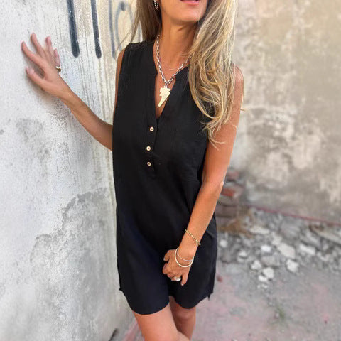 Damen lässiges Sommerkleid mit kurzen Ärmeln und Knopfleiste Drune