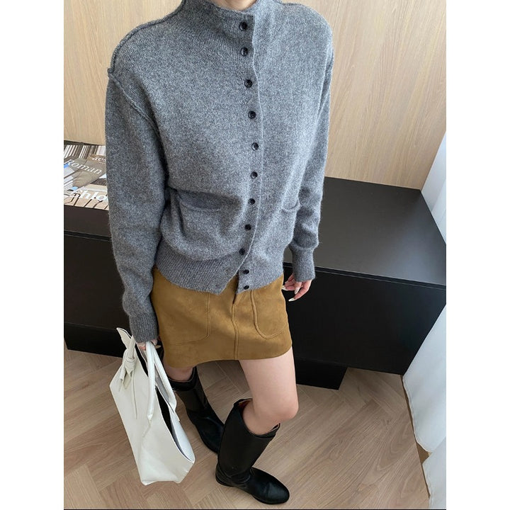 Damen kuschelige Strickjacke mit praktischen Taschen und Knopfverschluss Drune