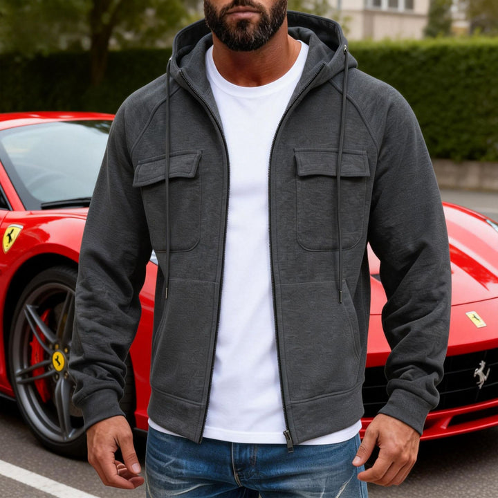 Herren Kapuzenjacke mit durchgehendem Reißverschluss, Brustklappen und moderner Slim‑Fit-Silhouette Drune