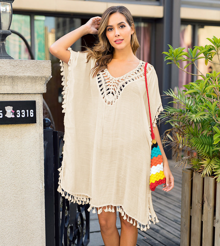 Damen luftiger Kaftan mit Fransen Drune
