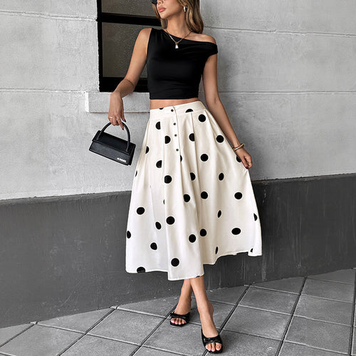 Damen Langer Rock mit Polka-Dots Drune