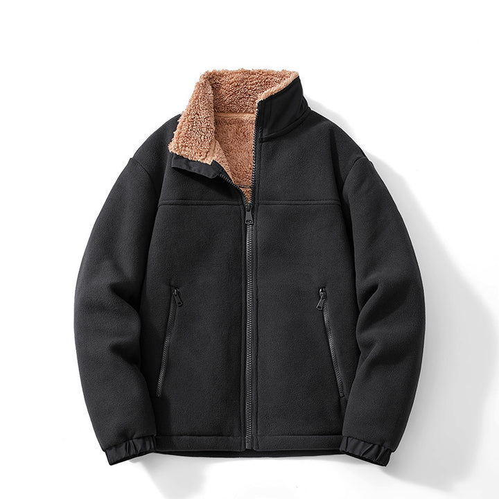 Herren Teddygefütterte Fleecejacke mit Stehkragen, Reißverschluss und Thermo-Innenfutter Drune