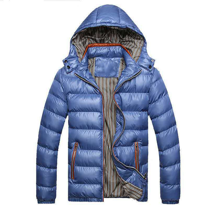 Herren Leichtgewichtige Steppjacke mit Kapuze, Thermoisolierung und gestreiftem Futter Drune