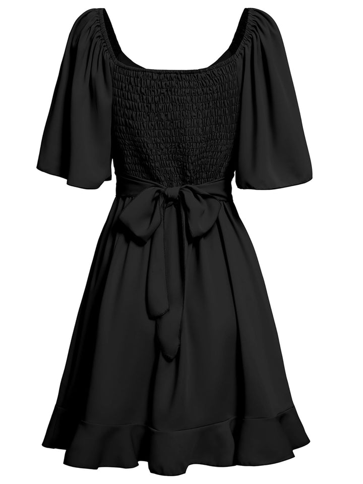 Drune | Lässiges Kreuz V-Ausschnitt Kurzarm Wickel Einfarbig Mini Kleid