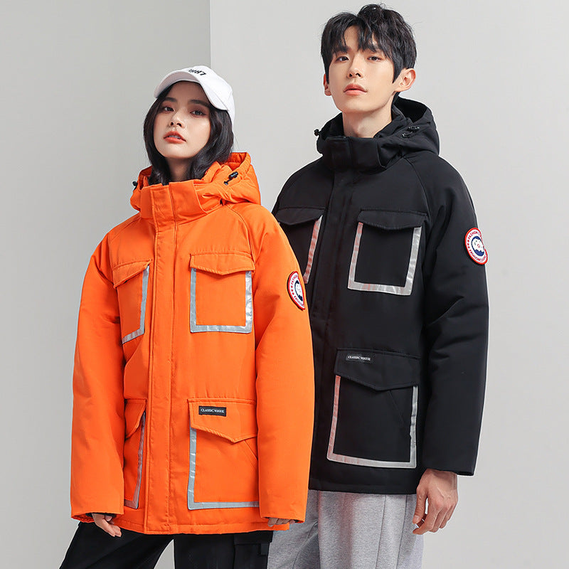 Damen Parka-Jacke mit Kapuze, wattiert, reflektierenden Einsätzen und großen Cargo-Taschen Drune