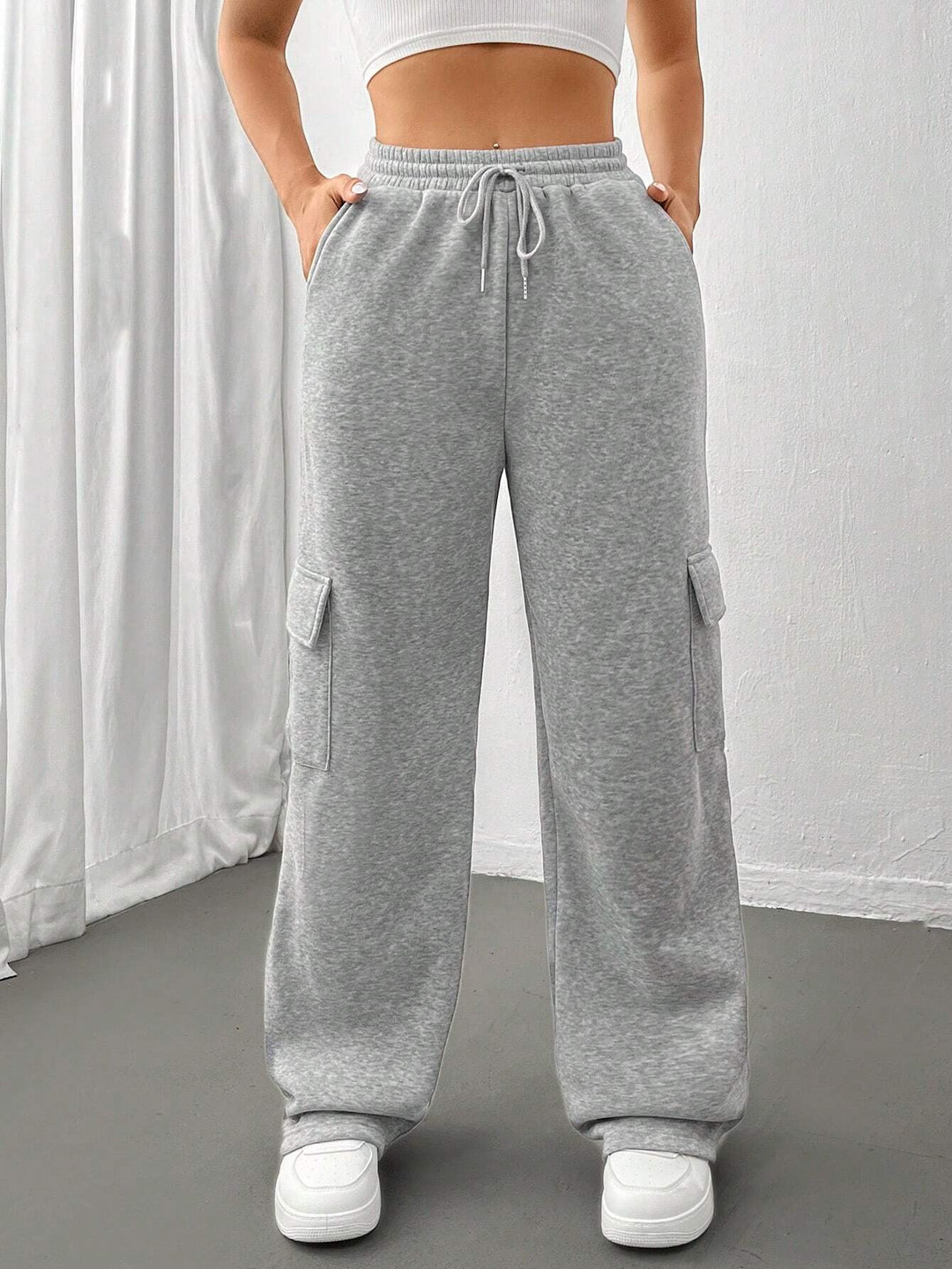 Damen Weite Cargohose im Jogger‑Stil mit Kordelzug Drune