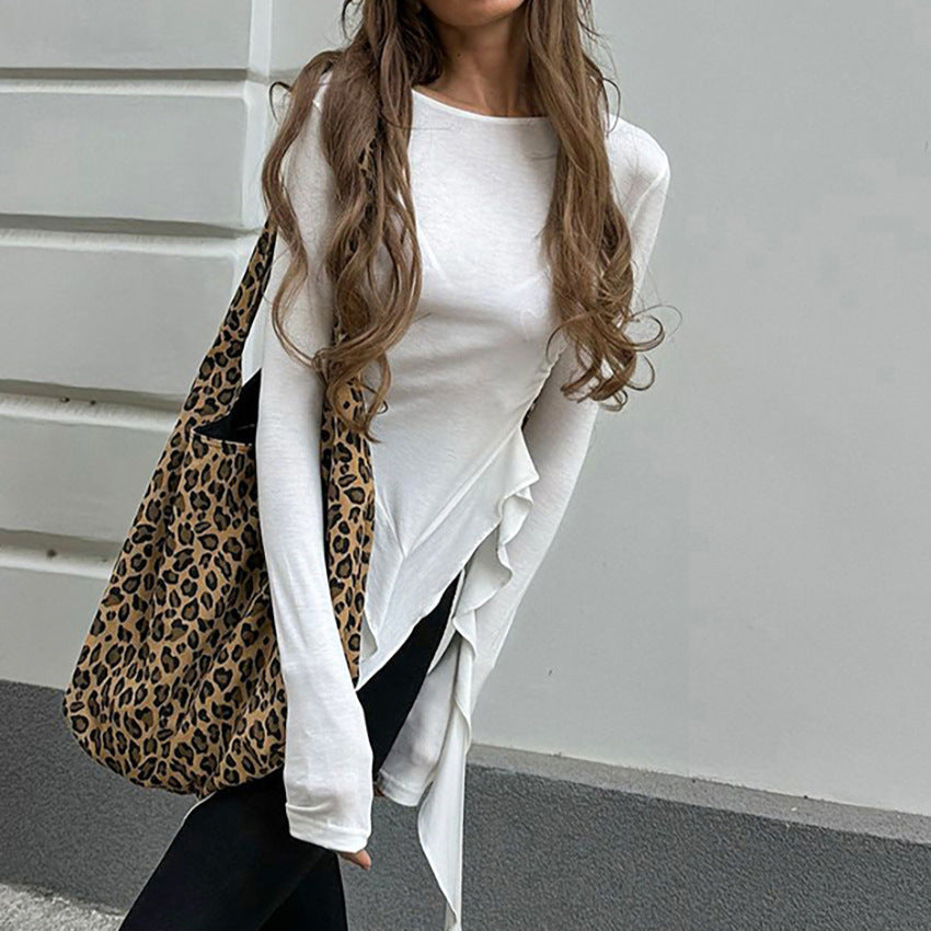 Damen asymmetrisches Langarmshirt mit Rüschendetails Drune