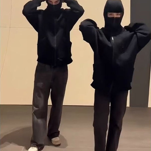 Damen stylische Kapuzenjacke mit integriertem Gesichtsschutz Drune