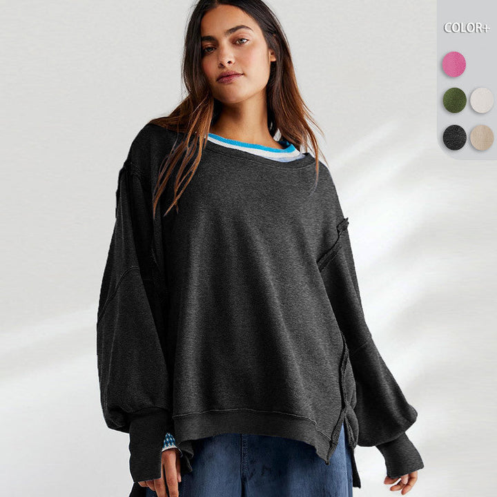 Damen Oversized Sweatshirt mit kreativem Saumdesign Drune