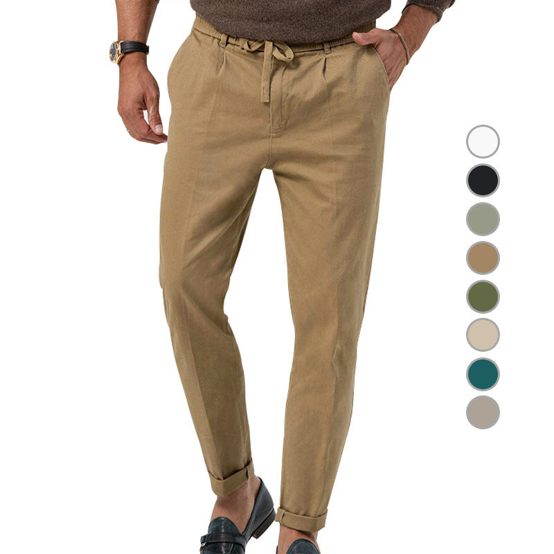 Herren Tapered Leinen-Baumwoll-Hose mit Elastikbund, Tunnelzug und Bündchen Drune