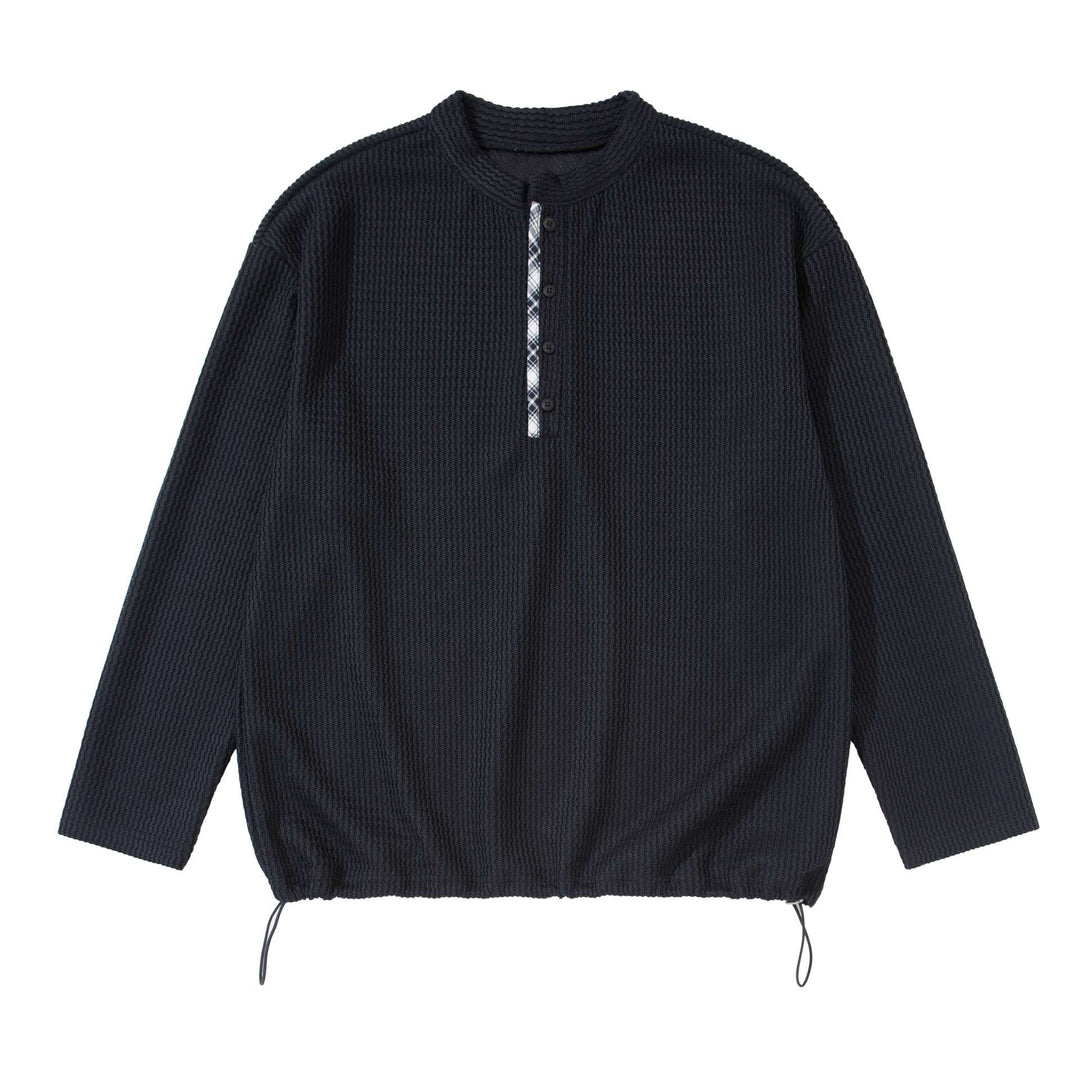 Unisex Waffelstrick-Henleypullover mit Tunnelzugsaum Drune